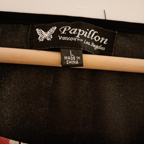 Papillon Black + Red Sheer Flowy Floral Sheer Blouse (L) - Picture 3 of 3